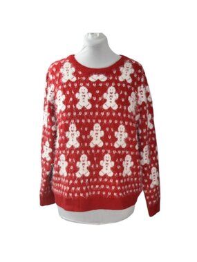 Faith & Zoe Gingerbread Holiday Sweater Womens XL Ugly Christmas Red White Knit